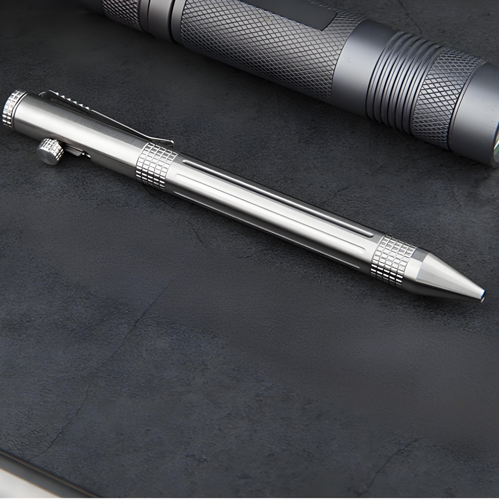 Stainless Steel Bolt Action Ballpoint Tactical Pen  Outdoor Pocket EDC Portable
