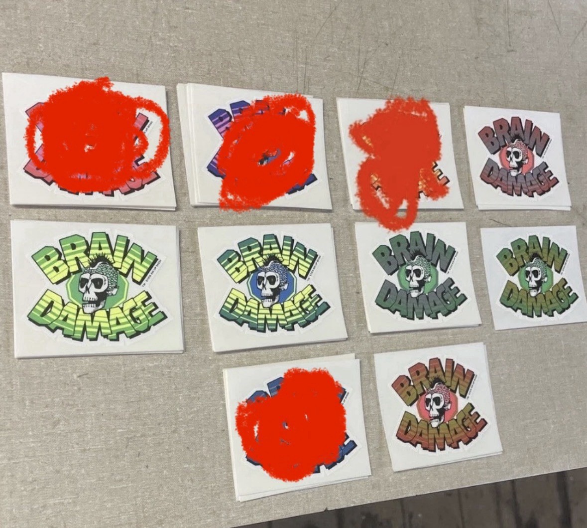 Rare 80s 90s Brain Damage SKATEBOARD Deck STICKER Vtg 2.5” Skater Helmet Punk