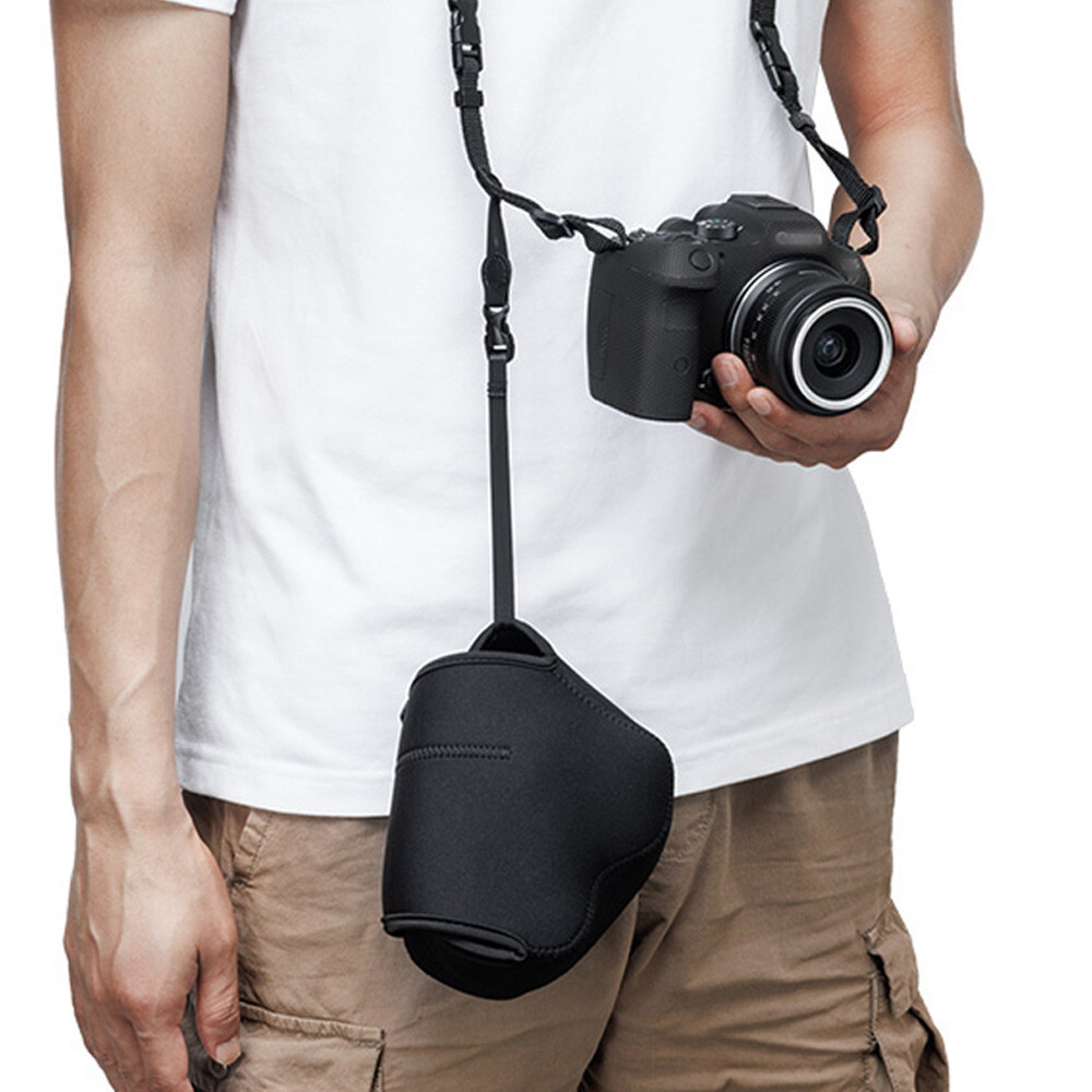 JJC Black Neoprene Pouch Camera Case Canon EOS R7 R10 +RF-S 18-45mm Lens