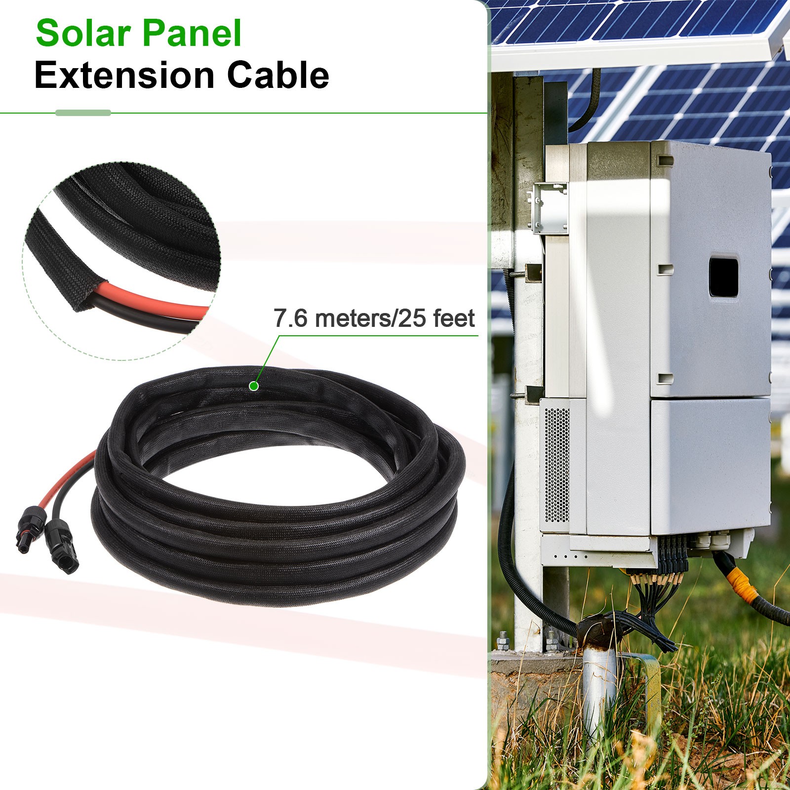 Solar Panel Wire 25ft 10AWG 6mm2 Solar Cable Tinned Copper Wire Black Red