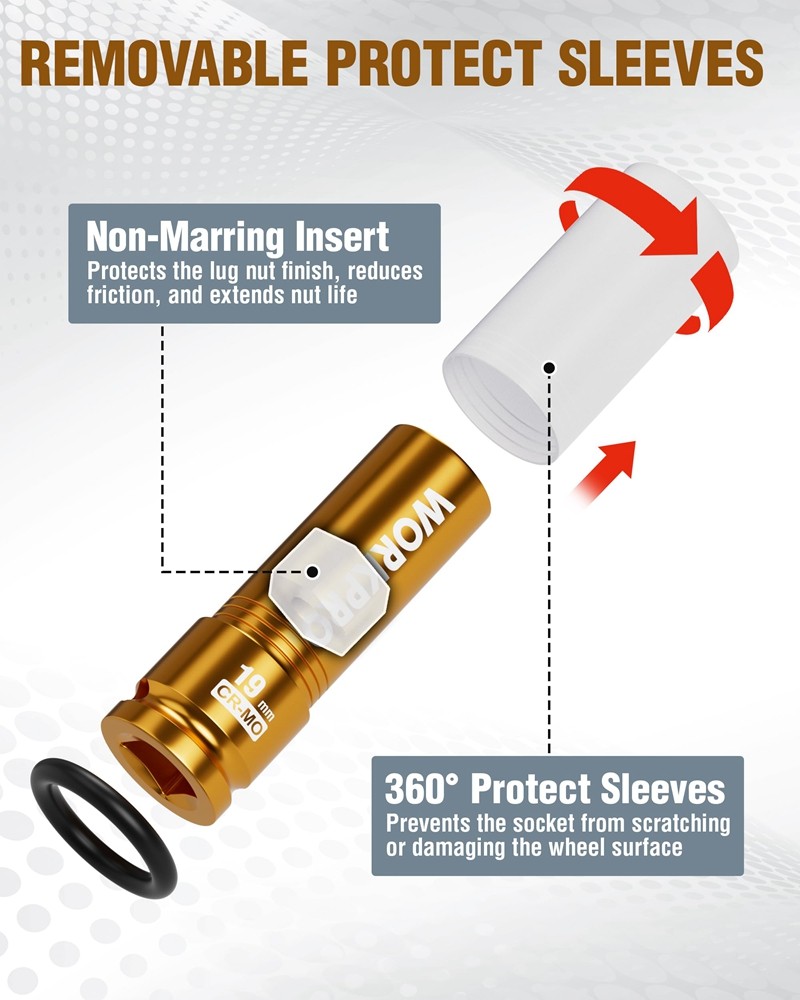 WORKPRO 1/2" Drive Lug Nut Impact Duty Socket 19mm Deep Thin Wall Socket 6 Point