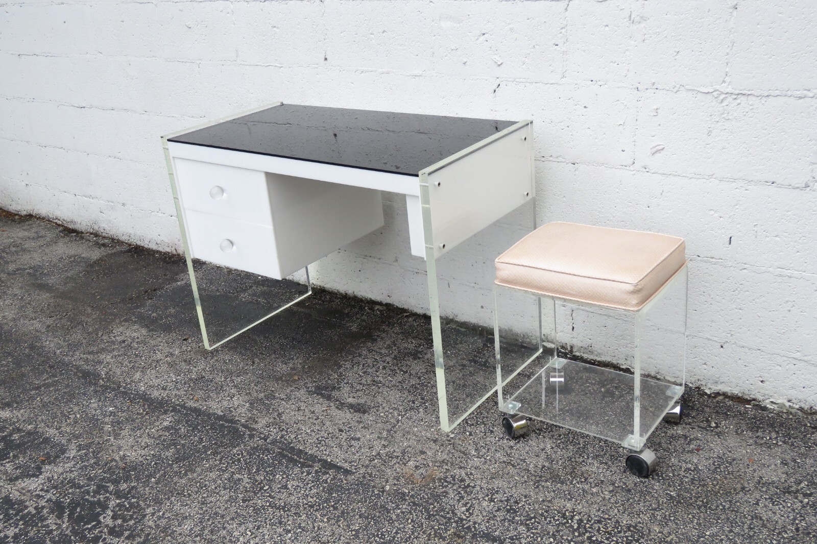 Hollywood Regency Lucite Vanity Makeup Table Desk and Stool 5475