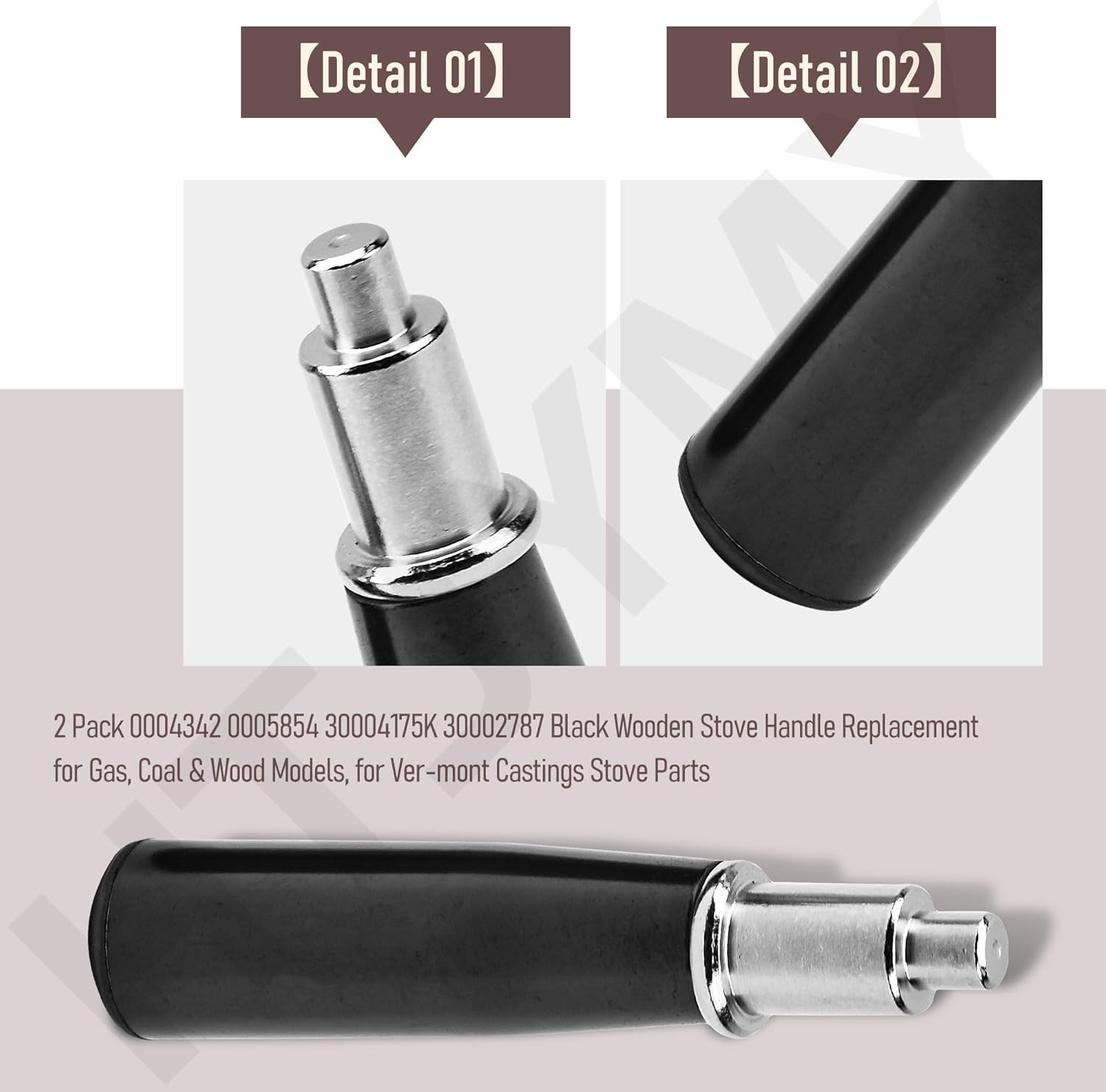 2PACK 0004342 WOODEN STOVE HANDLE REPLACEMENT FOR VERMONT CASTINGS STOVES W