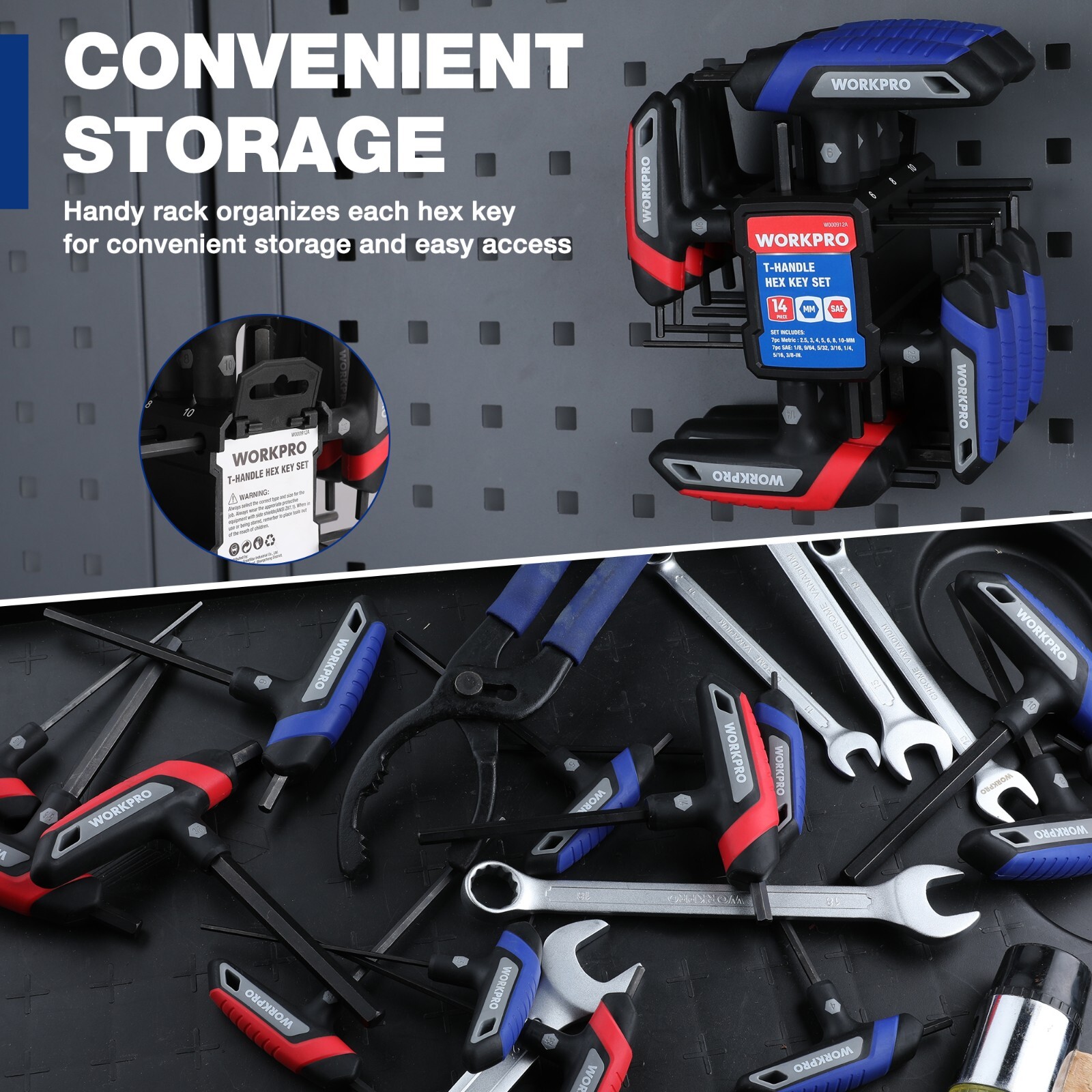 14-Piece T-Handle Allen Wrench Set, Metric & SAE T Handle Hex Key with Rack