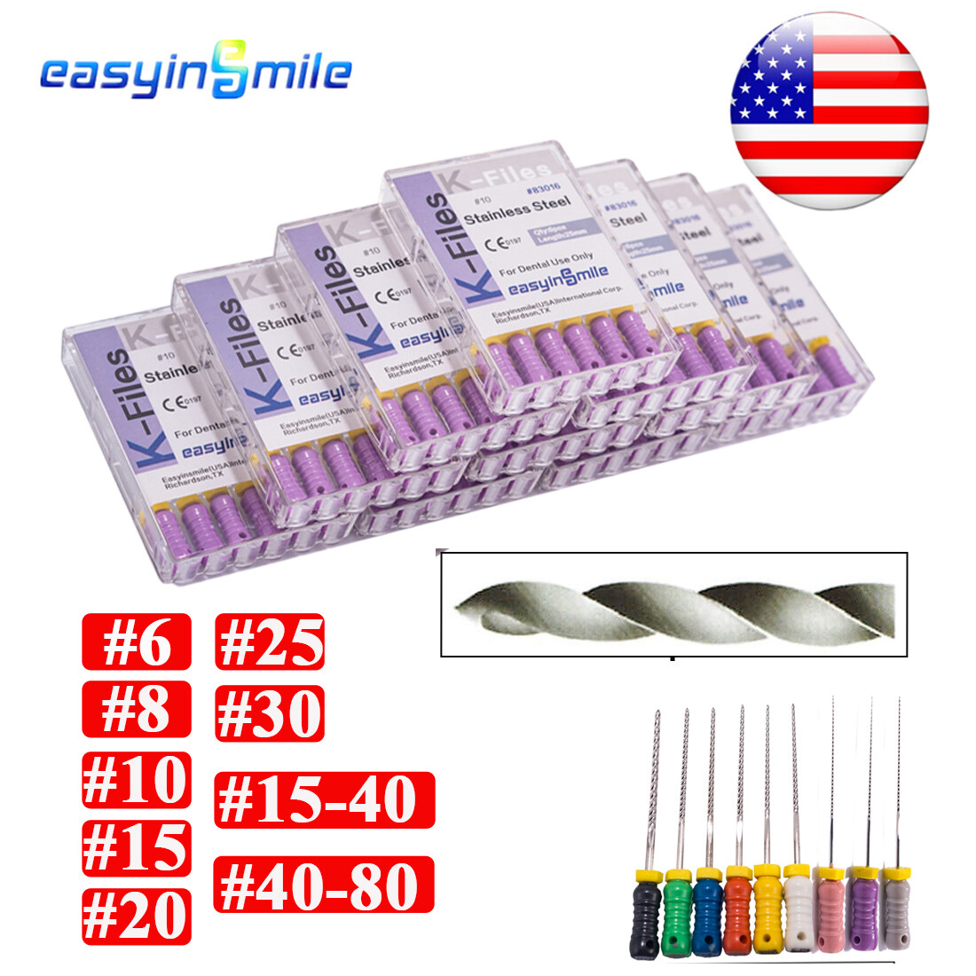 Endodontic Hand files Endo Root canal K files Dental Stainless Steel#6/8/10 25MM