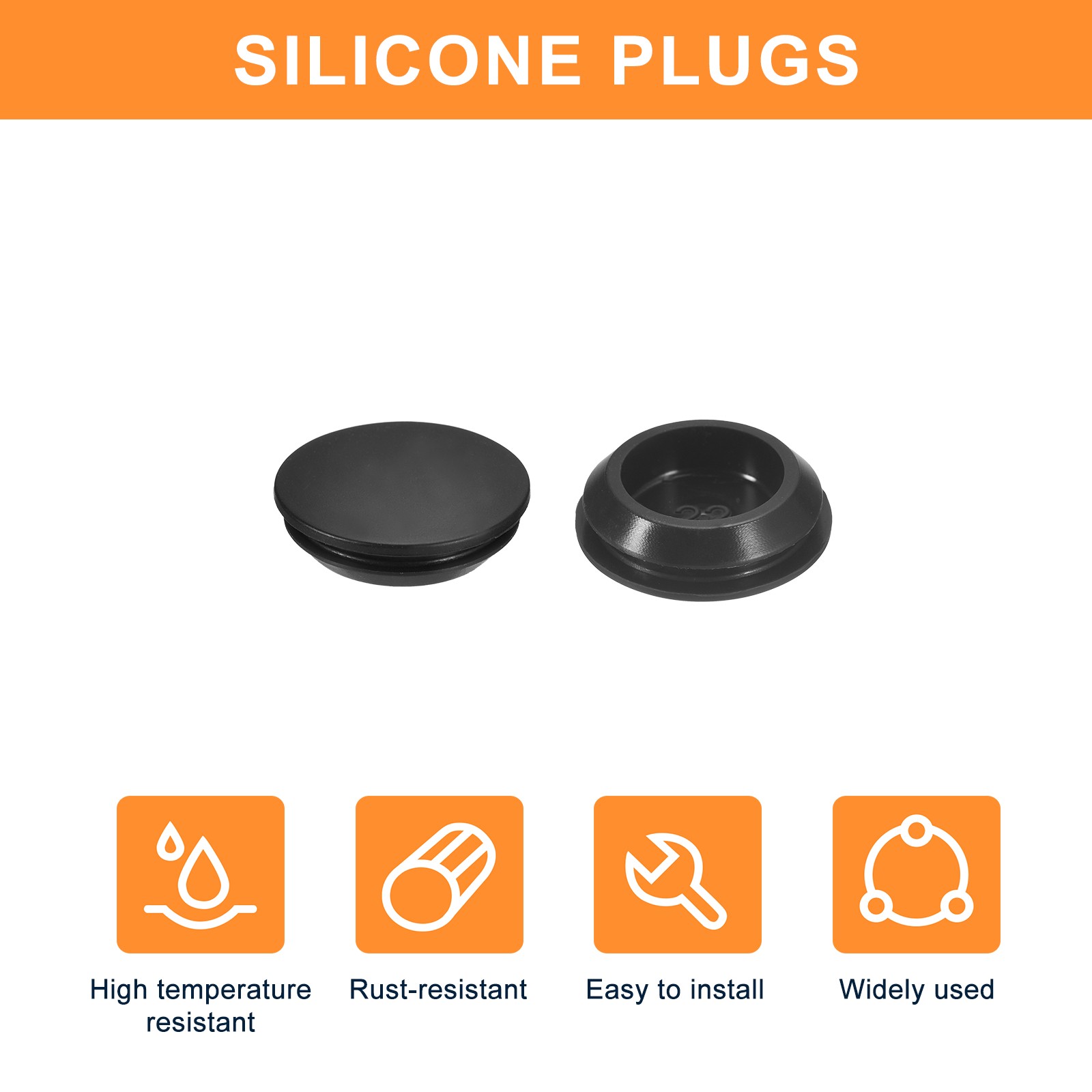 8Pcs Silicone Plugs Rubber Round Hole Plugs for 22-24mm Hole Black