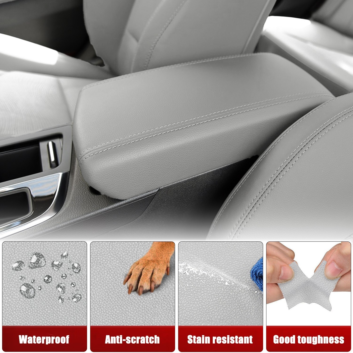 Fit 2015-2019 Hyundai Sonata Middle Console Arm Rest Lid Armrest Covering Gray