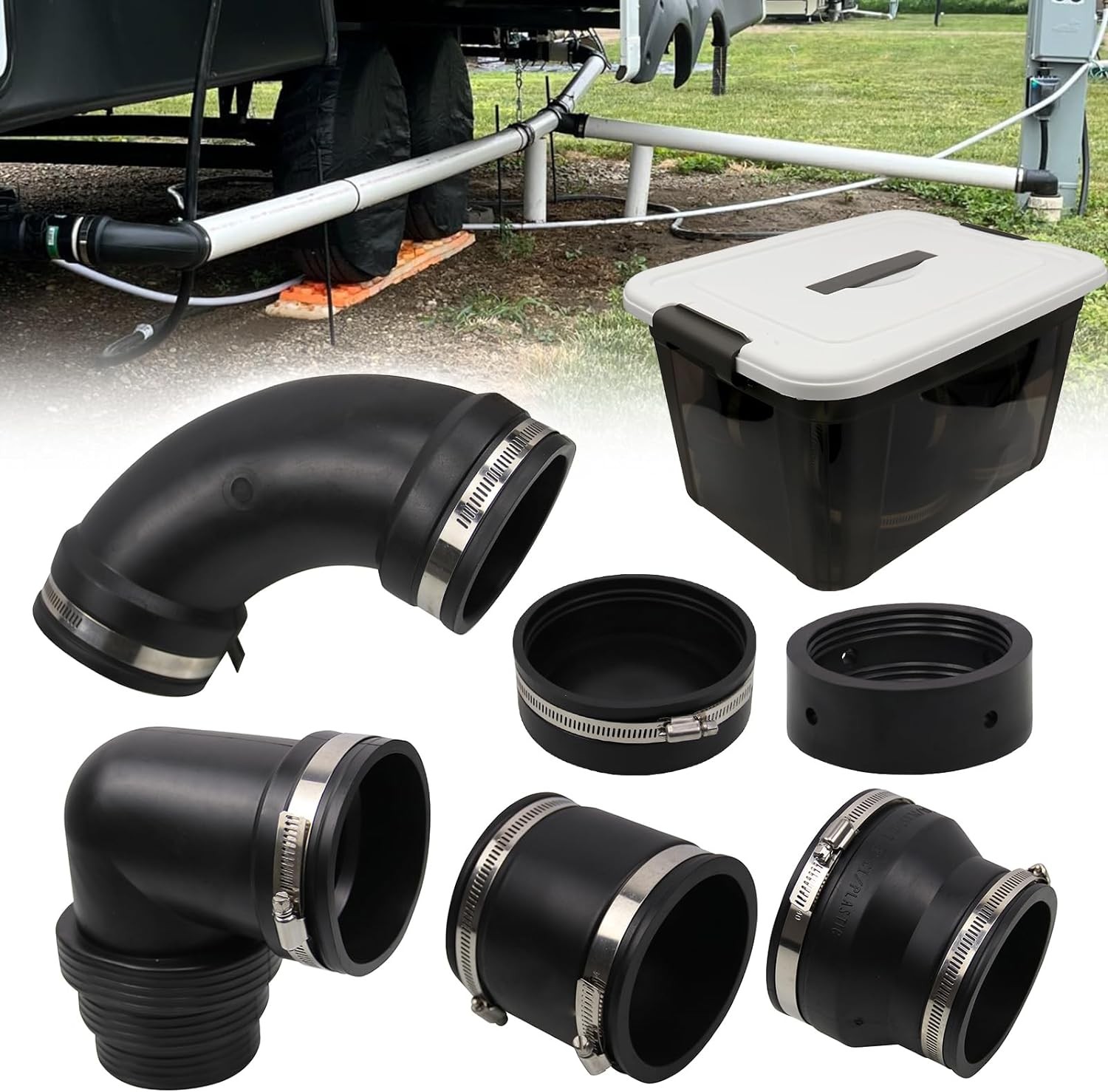 RV and Camper Sewer Waste Plumbing Connection System Kit Compatible with 3" PVC