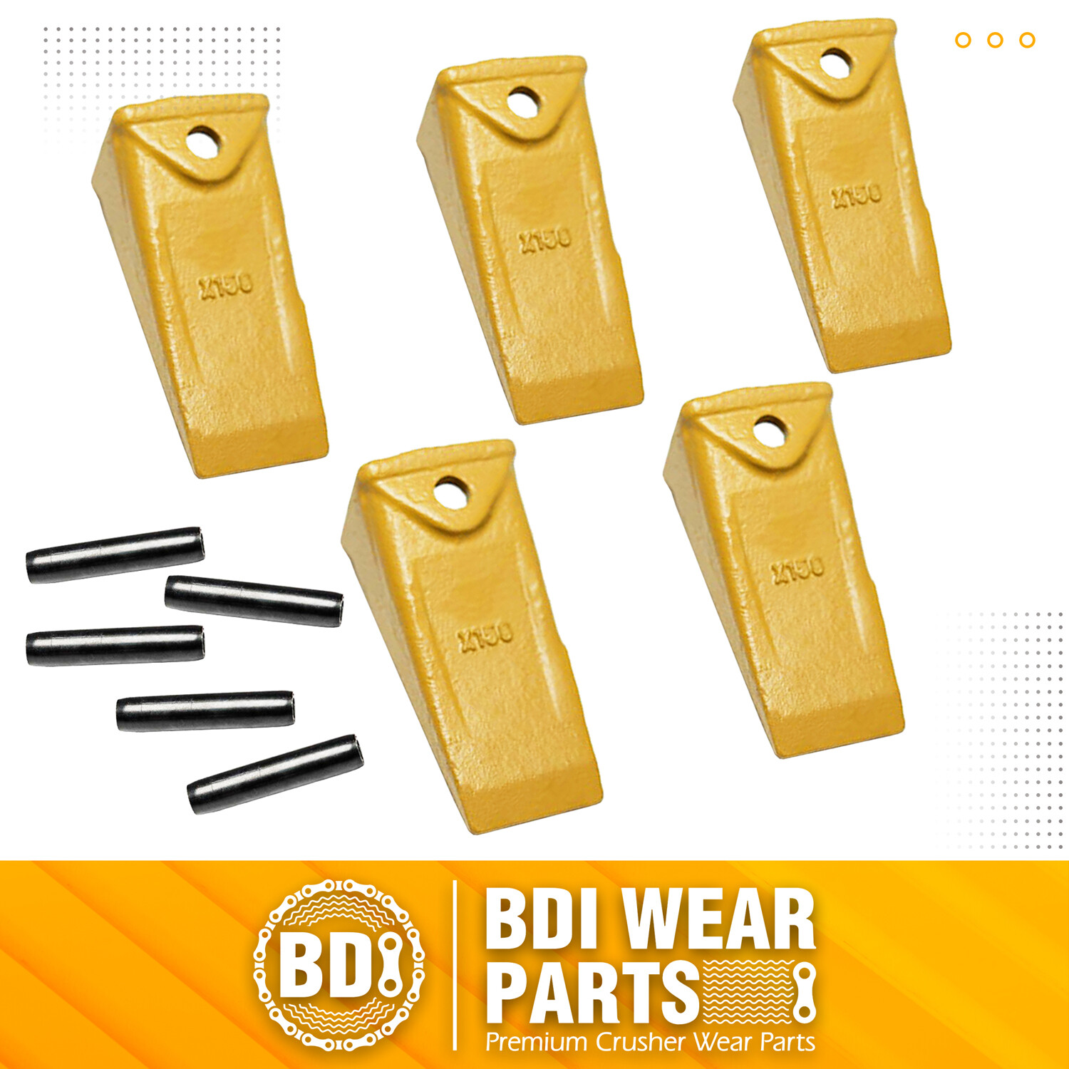 X156 Dirt Teeth Hensley Style Bucket Teeth/Tooth & P156 Roll Pins 5 Pack