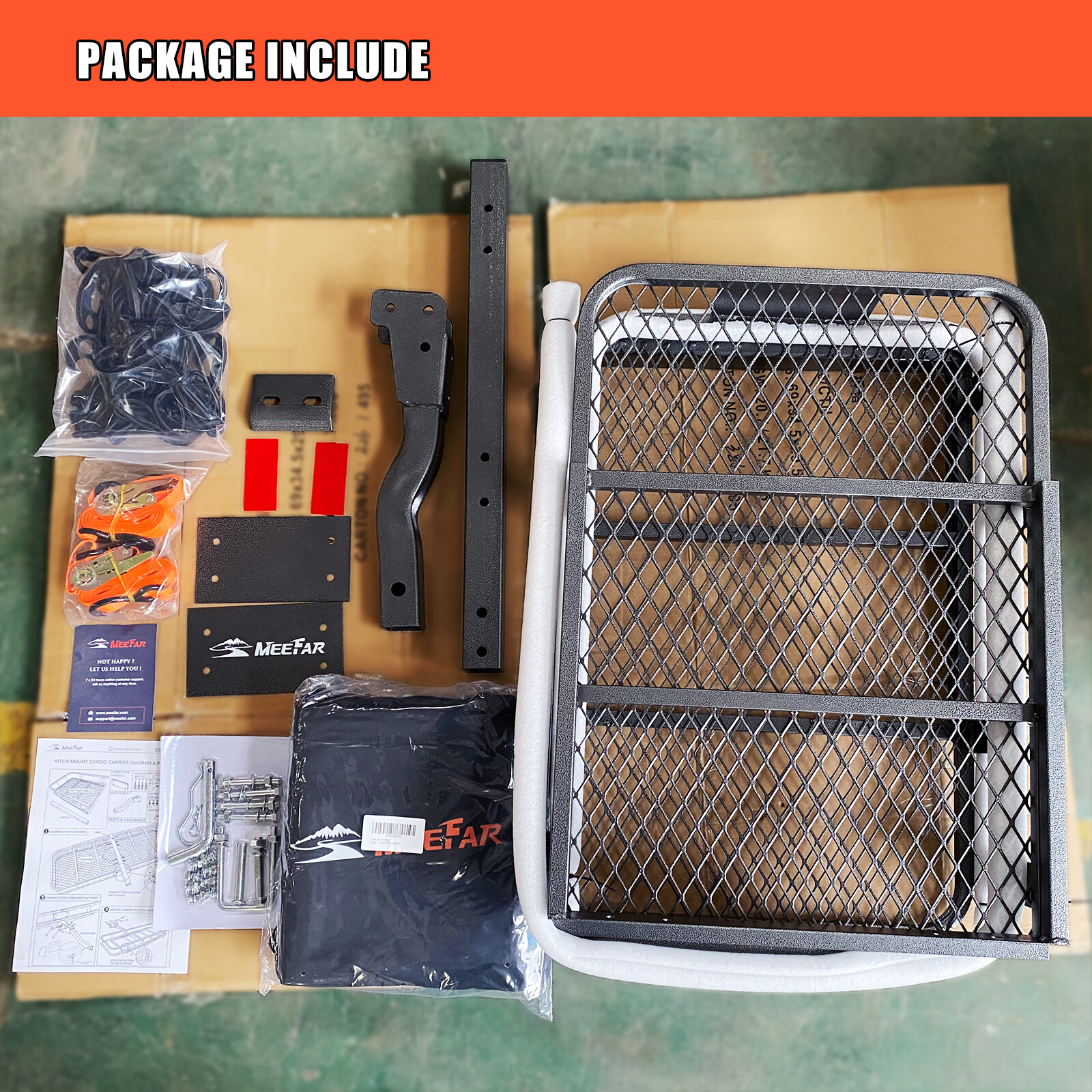 Hitch Mount Cargo Carrier Basket 60"X20"X6" with 16 Cuft. Waterproof Cargo Bag