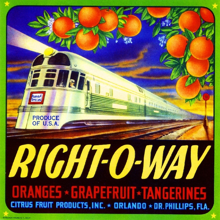 Orlando Right-O-Way Florida Train Orange Citrus Fruit Crate Label Art Print