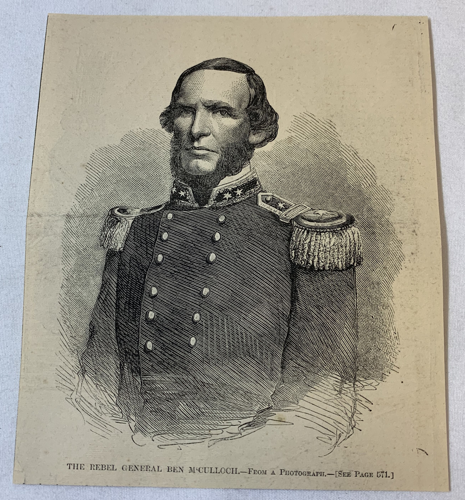 1861 magazine engraving~ THE REBEL GENERAL BEN McCULLOCH