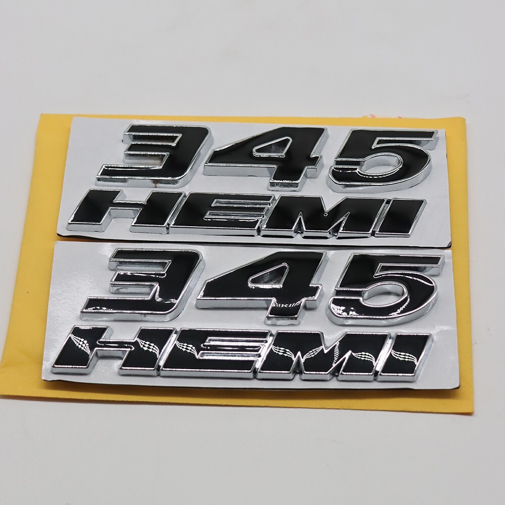 2PCS 345 HEMI Emblems Set For Side Fender Left Right Badge Sticker Chrome Black