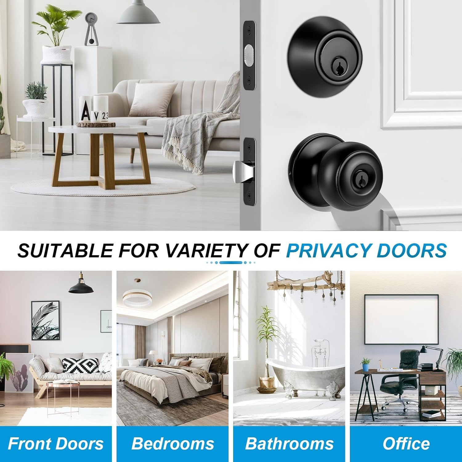 4 Pack Matte Black Door Lock Set Deadbolt And Knob Keyed Alike With Keys