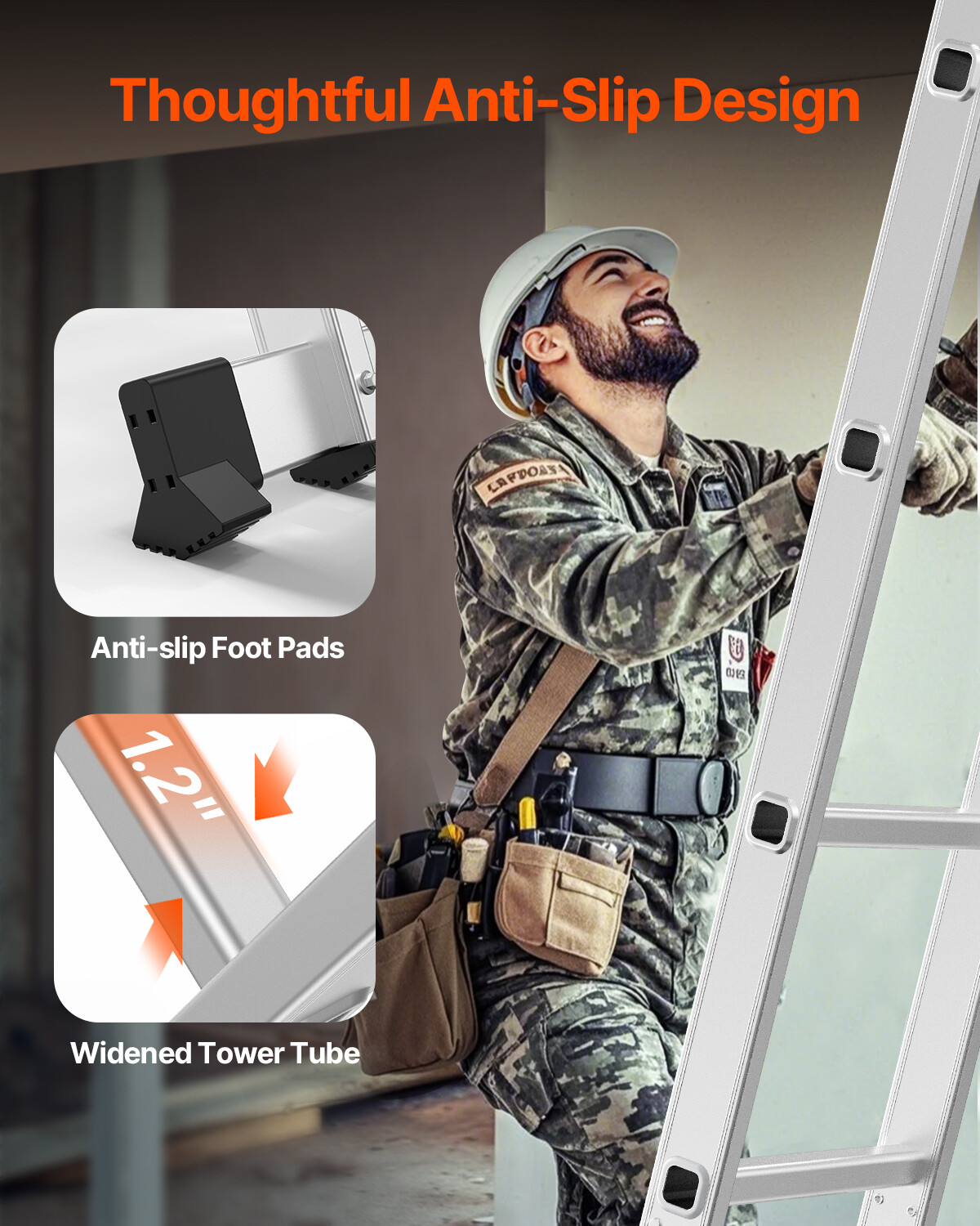 Multi-Purpose Folding Ladder 7-in-1 5 Step 19ft Reach Height Metal