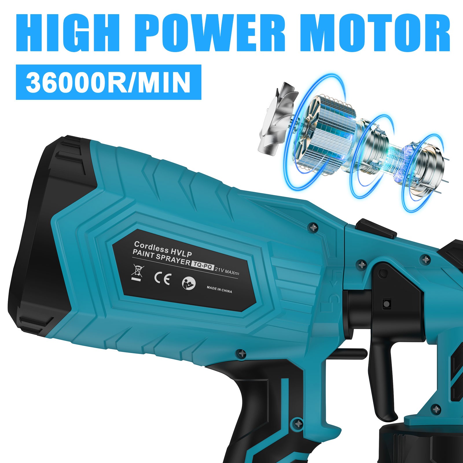 High Pressure Cordless Paint Sprayer With 2 Battery Electric Spray Gun 36000RPM