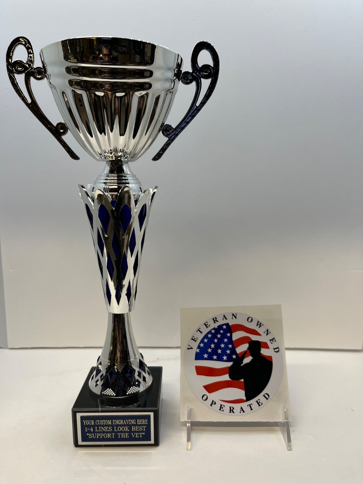 Golf Trophy Silver Metal Cup 14.5" Free Custom Engraving  "Support the Vet"