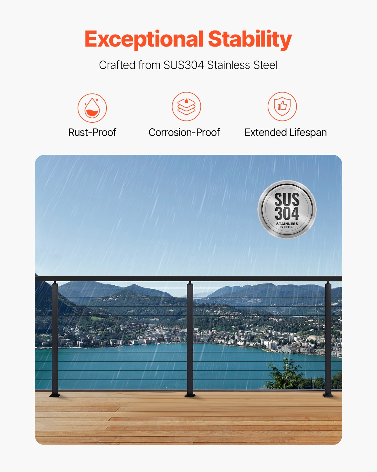 VEVOR Cable Railing Post 42x2x2 In with Pre-Drilled Holes 1JZLGZXHS106AWJO6001V0