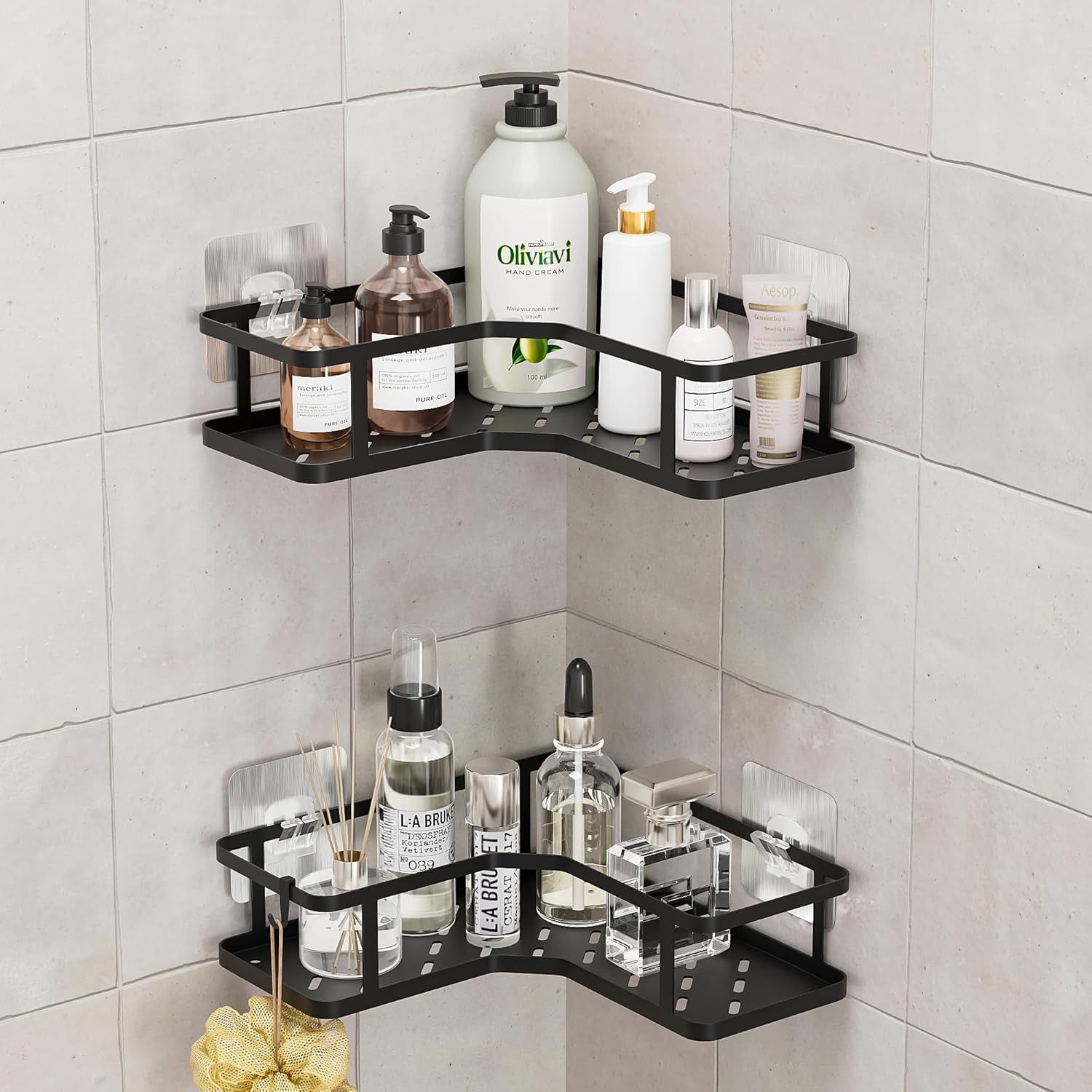 4 Tier Stainless Steel Tall Corner Shower Organizer, No Drilling Shelves
