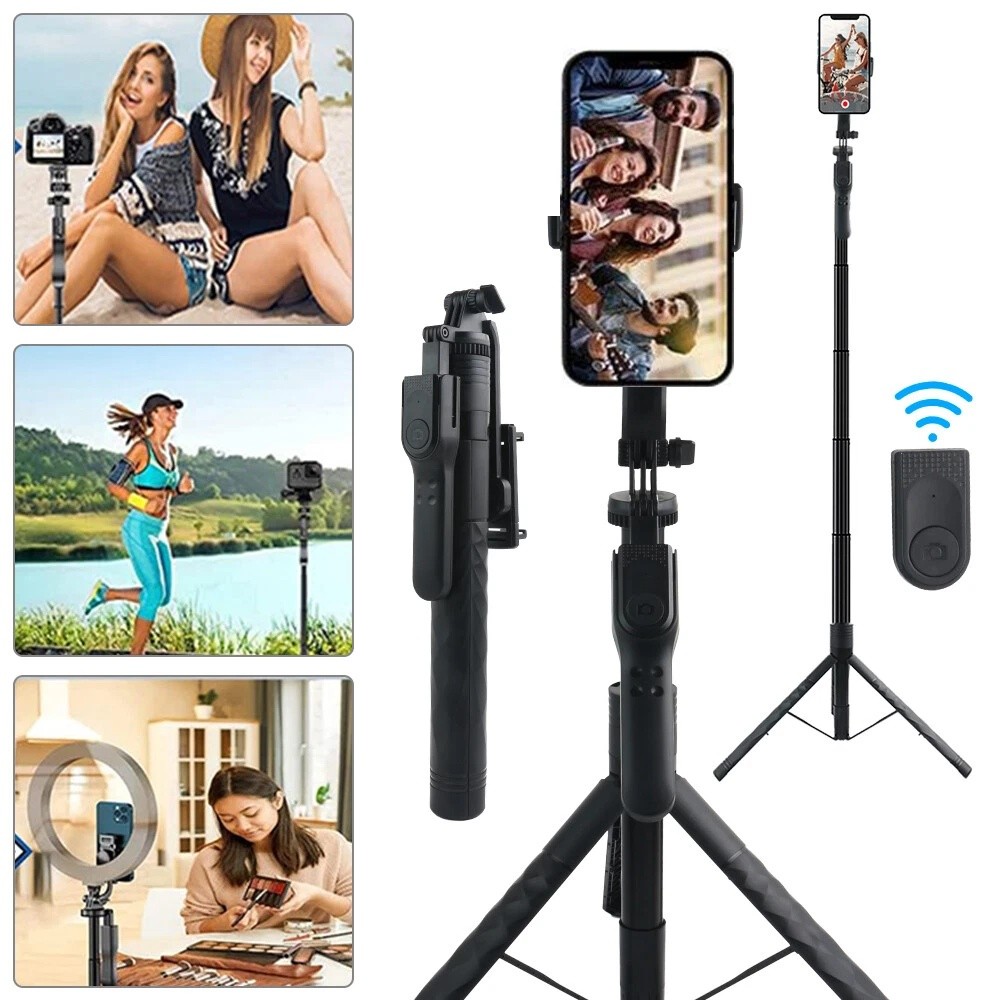 68" Professional Remote Selfie Stick With Cell Phone Holder Camera Tripod Stand