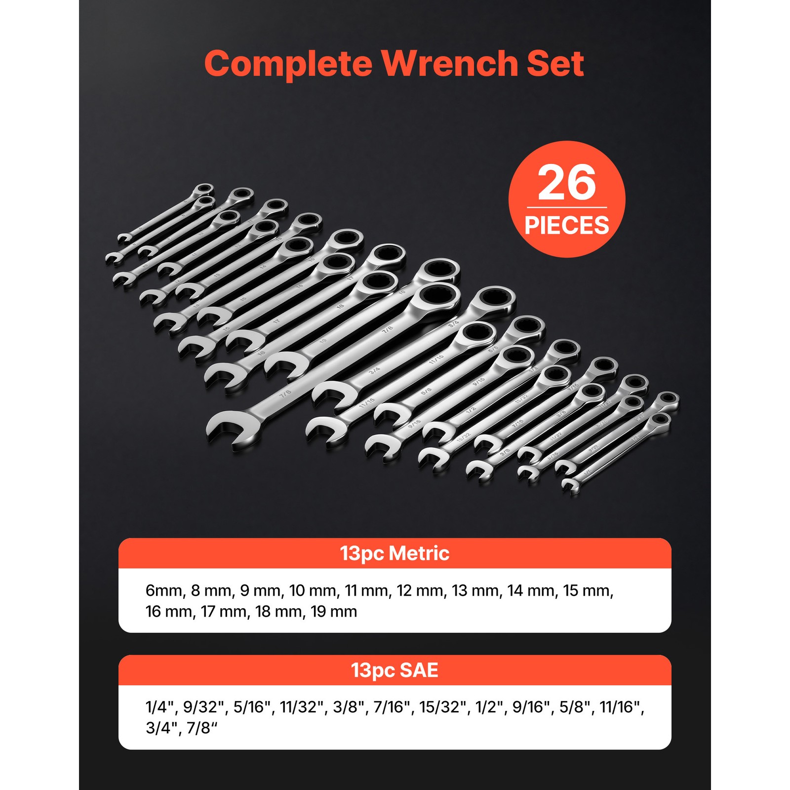 Uimoso 26-Piece Ratcheting Wrench Set for SAE and Metric Repairs