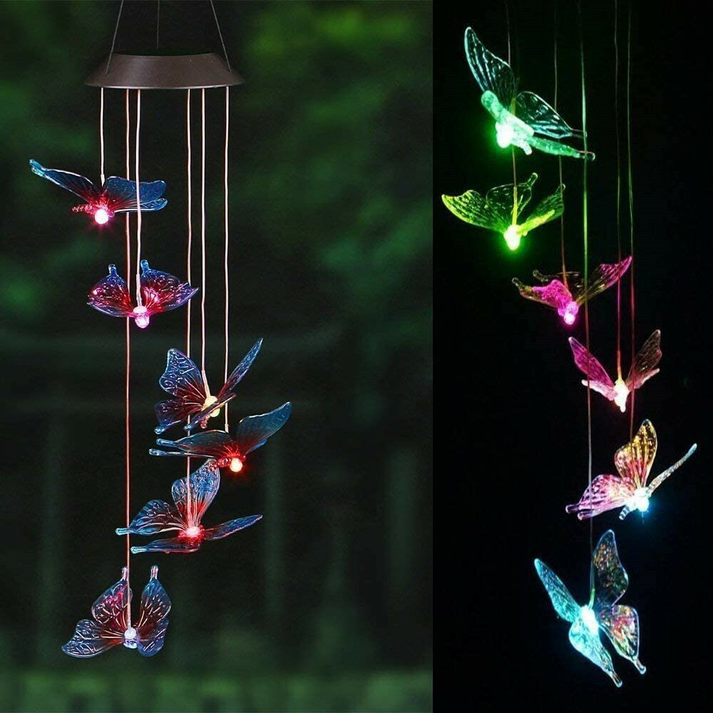 Solar LED Garden Outdoor Wind Chimes Colour Changing Lights Hanging butterfly US