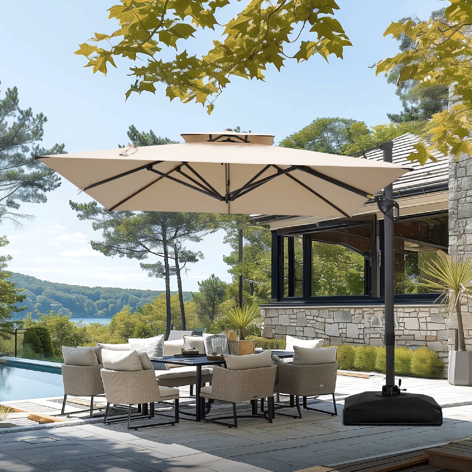 10 x10ft Patio Umbrella Outdoor Umbrella Carbon Steel Market Umbrella w/Base