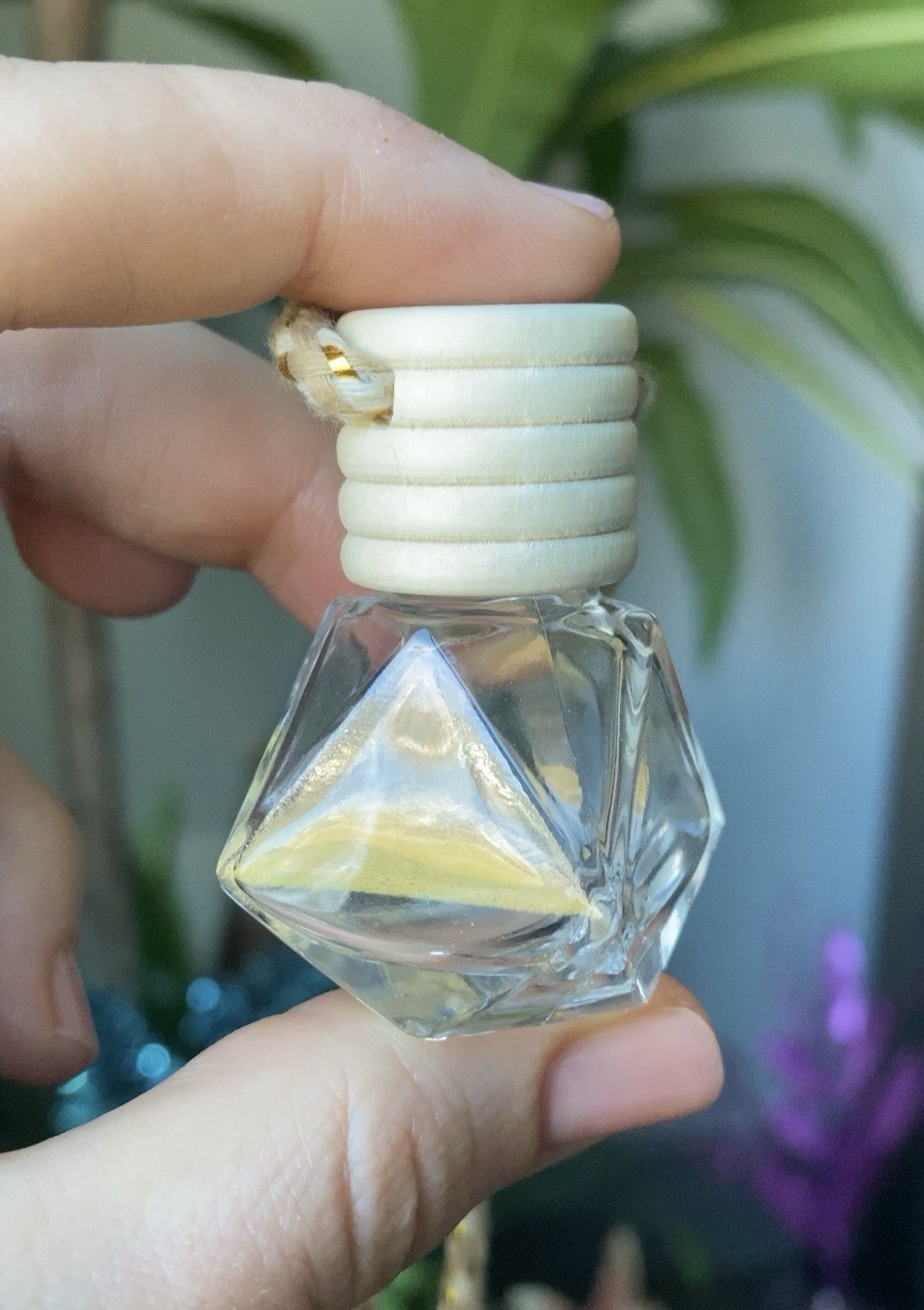 XL Glass Geometric Bottle With Screw-Top Lid and Rope for Hanging