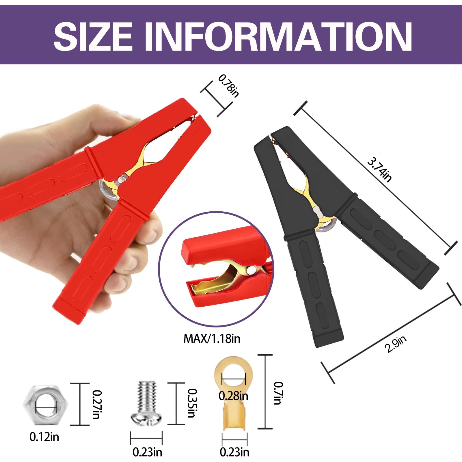 2PCS Jumper Cable Clamps Pure Copper Battery Charger Clamps Heavy Duty Jumper...