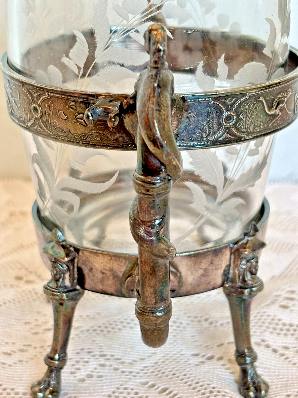 Antique Reed & Barton 980 Victorian Pickle Castor Etched Glass Silverplate