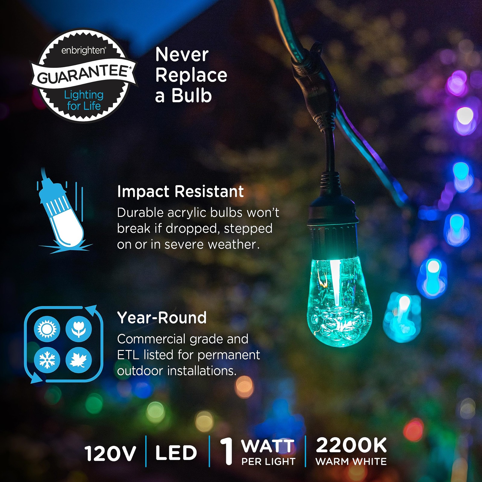 Enbrighten 24ft RGB Outdoor String Lights 12 Bulbs Remote Weatherproof 37791