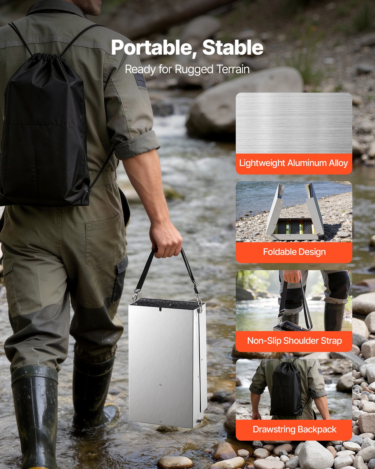 VEVOR Highbanker Gold Panning Kit Folding High Banker Gold Sluice Box 50" 26 PCS