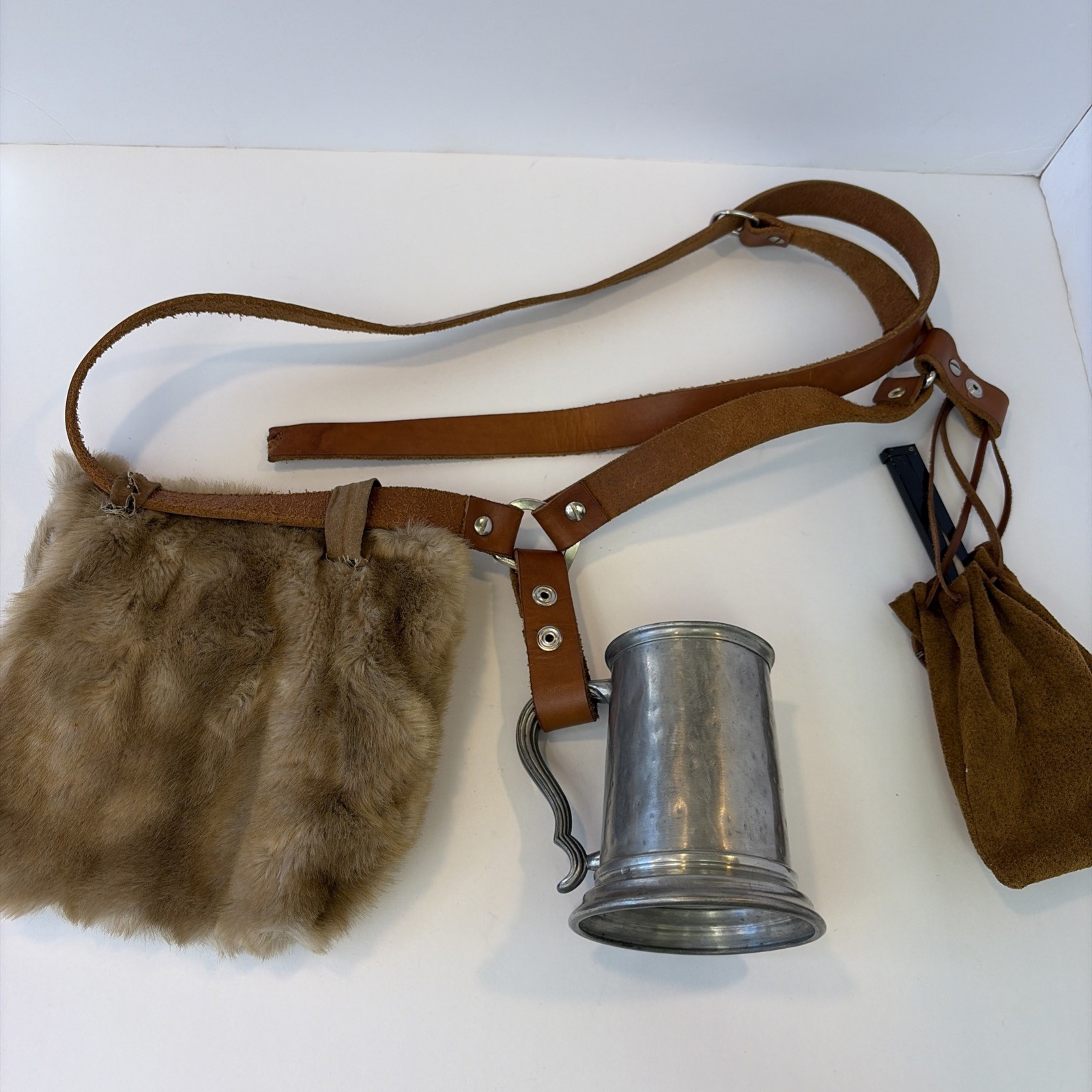 Renaissance Medieval Leather XXL Belt Fur/leatherPurse Stein Bag Handmade C Pics