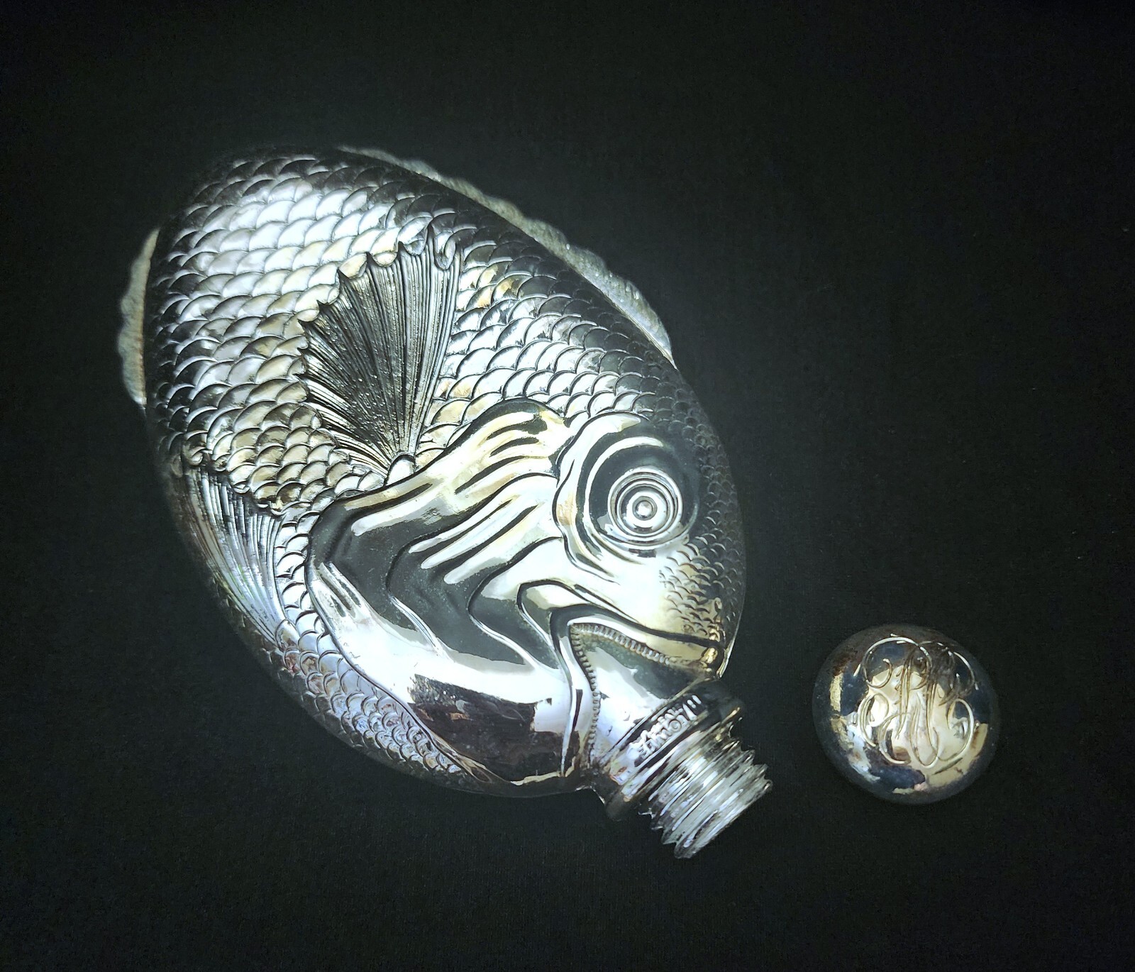 VTG TOWLE Silver Plated Fish "Drink Like A Fish" Flask