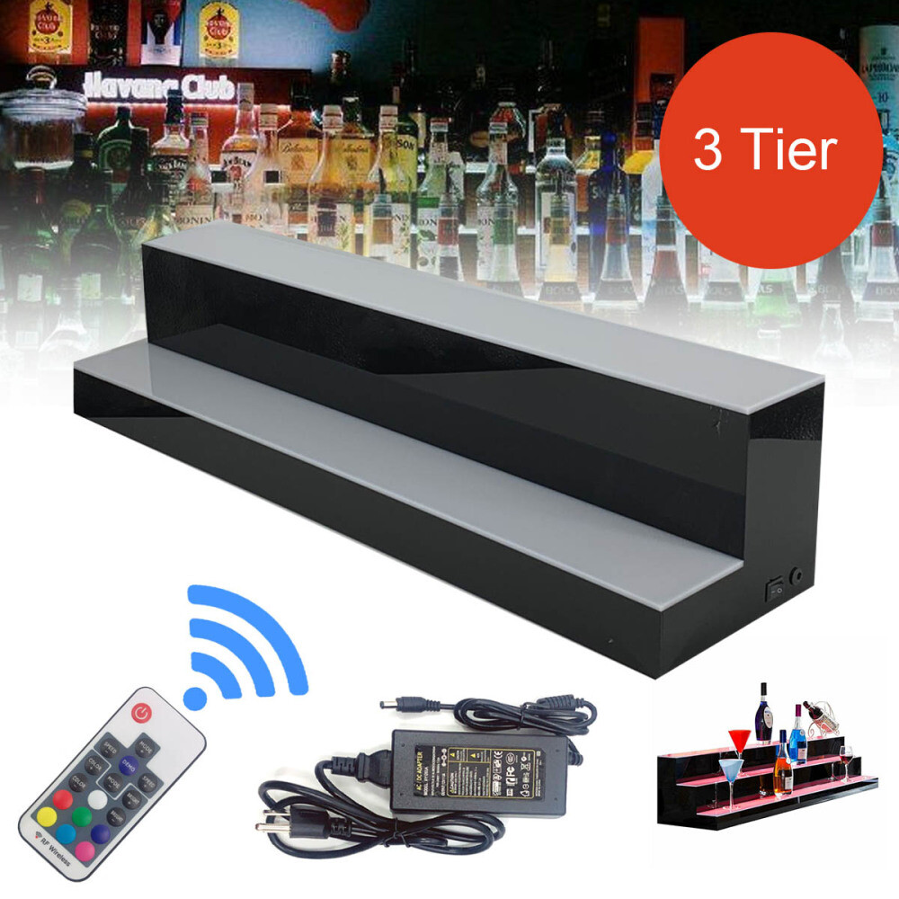 31in 3-Tier 7 Colored LED Back Bar Liquor Display Bar Wine Bottle Display Stands