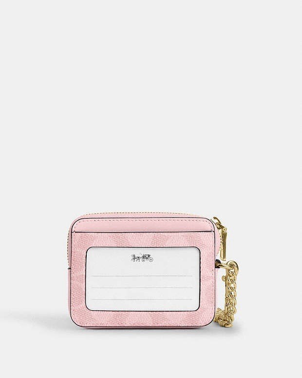 NWT Coach Zip Card Case In Signature Canvas CW883 POWDER PINK