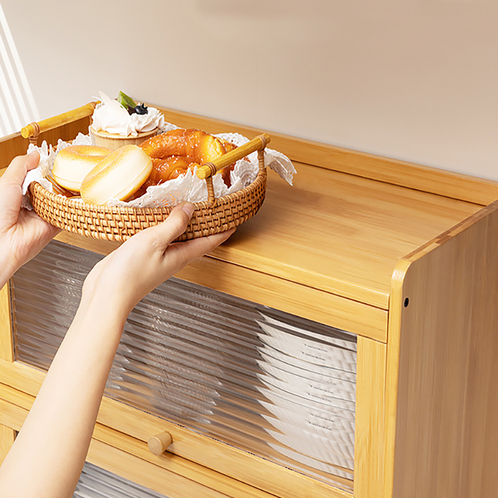 Storage Cabinet, Countertop Storage Cabinet, Cabinet with 2 Door Stoppers