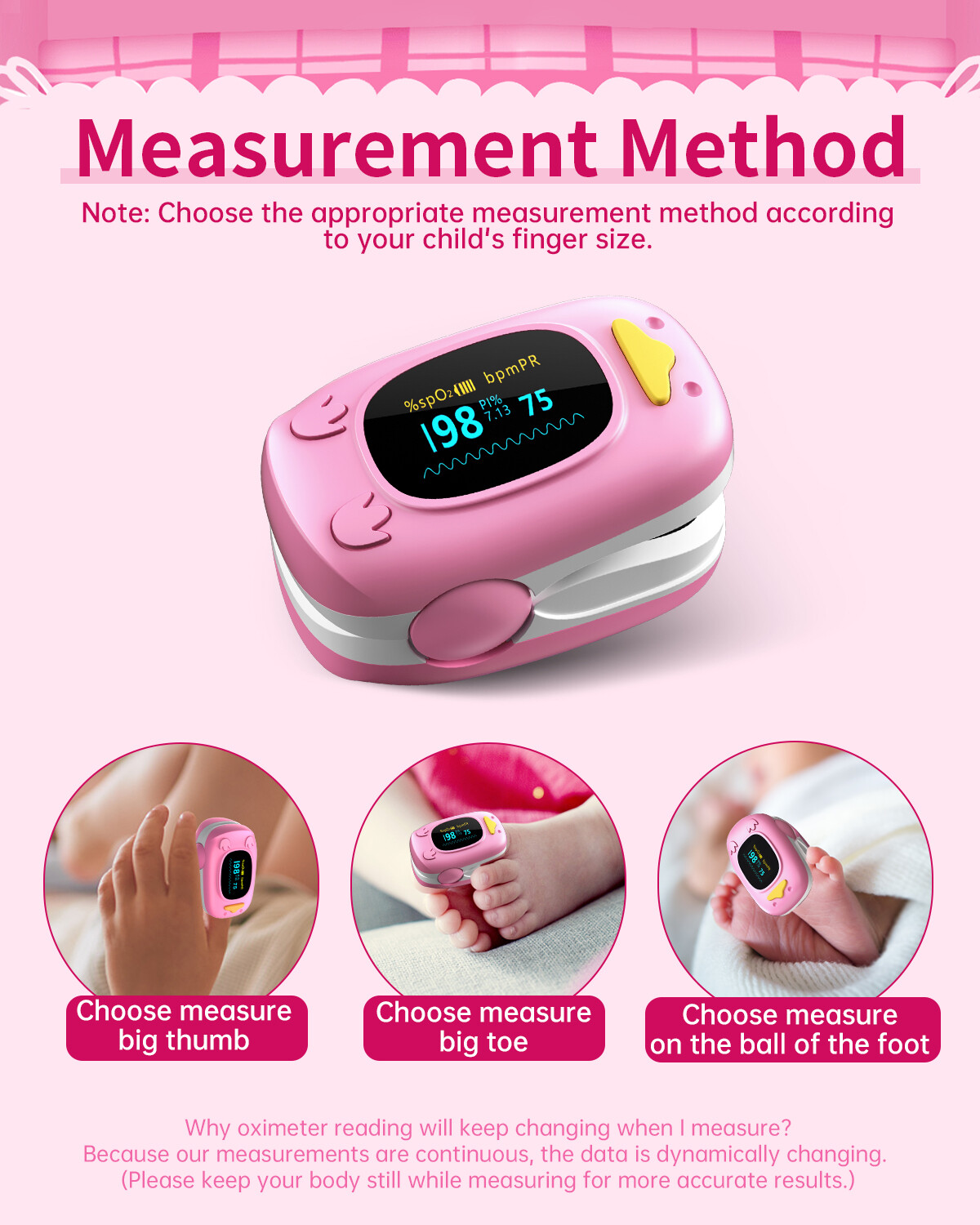 Child Pediatric Fingertip Pulse Oximeter SpO2 Blood Oxygen Heart Rate Monitor US