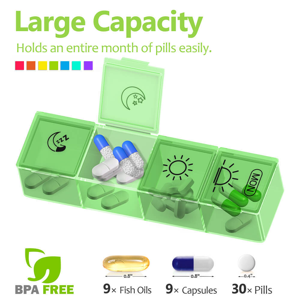 Large Weekly Pill Organizer Moisture-Proof 4 Times a Day 7 day Medicine Storage