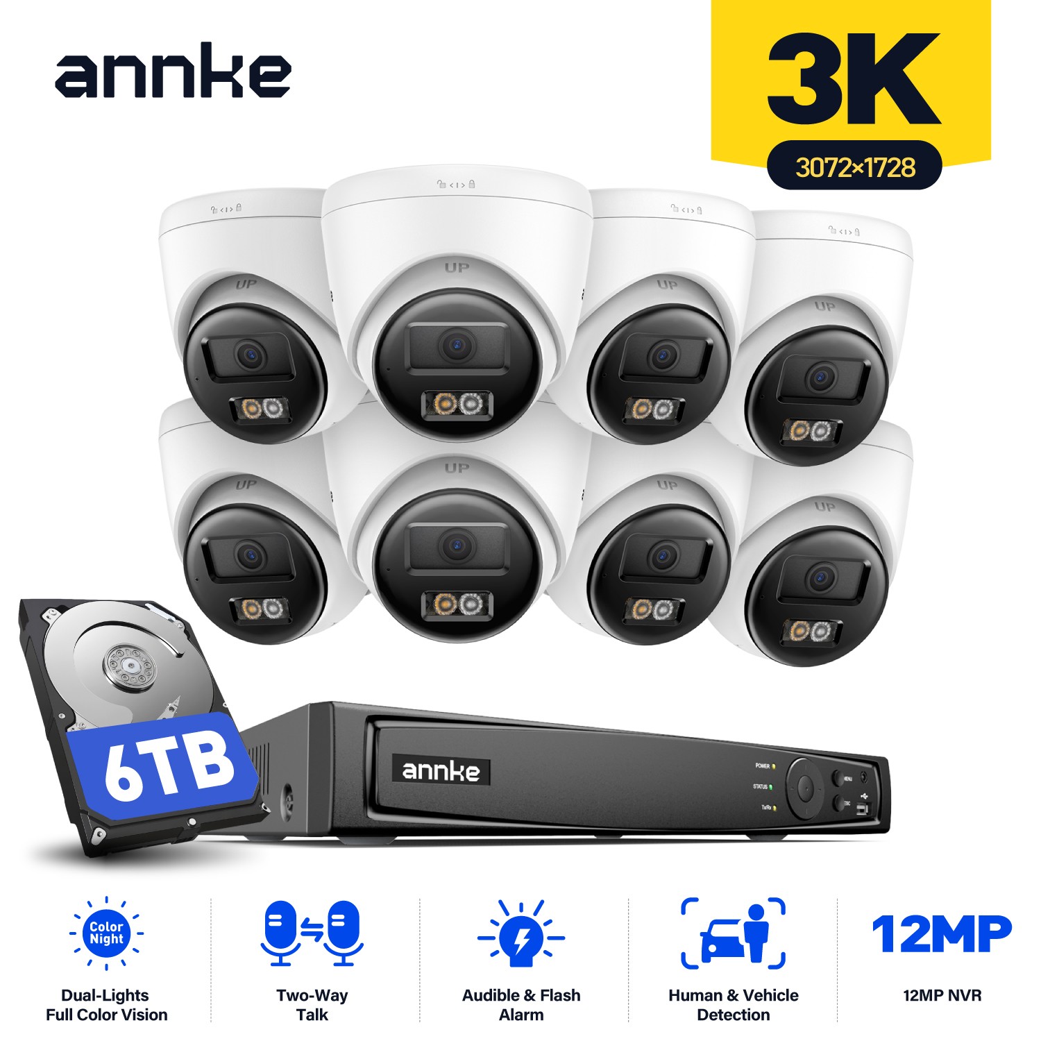 ANNKE 12MP 8CH NVR 5MP Audio POE Security IP Camera System Color Night Vision AI