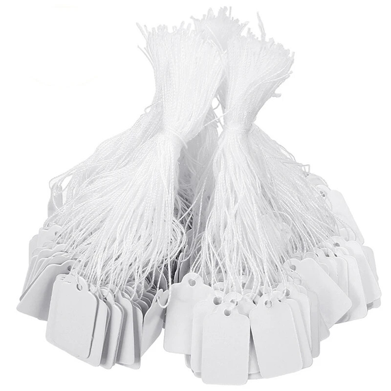 Garage Sale Price Tags Size #5 Blank White Merchandise Hang String Strung New