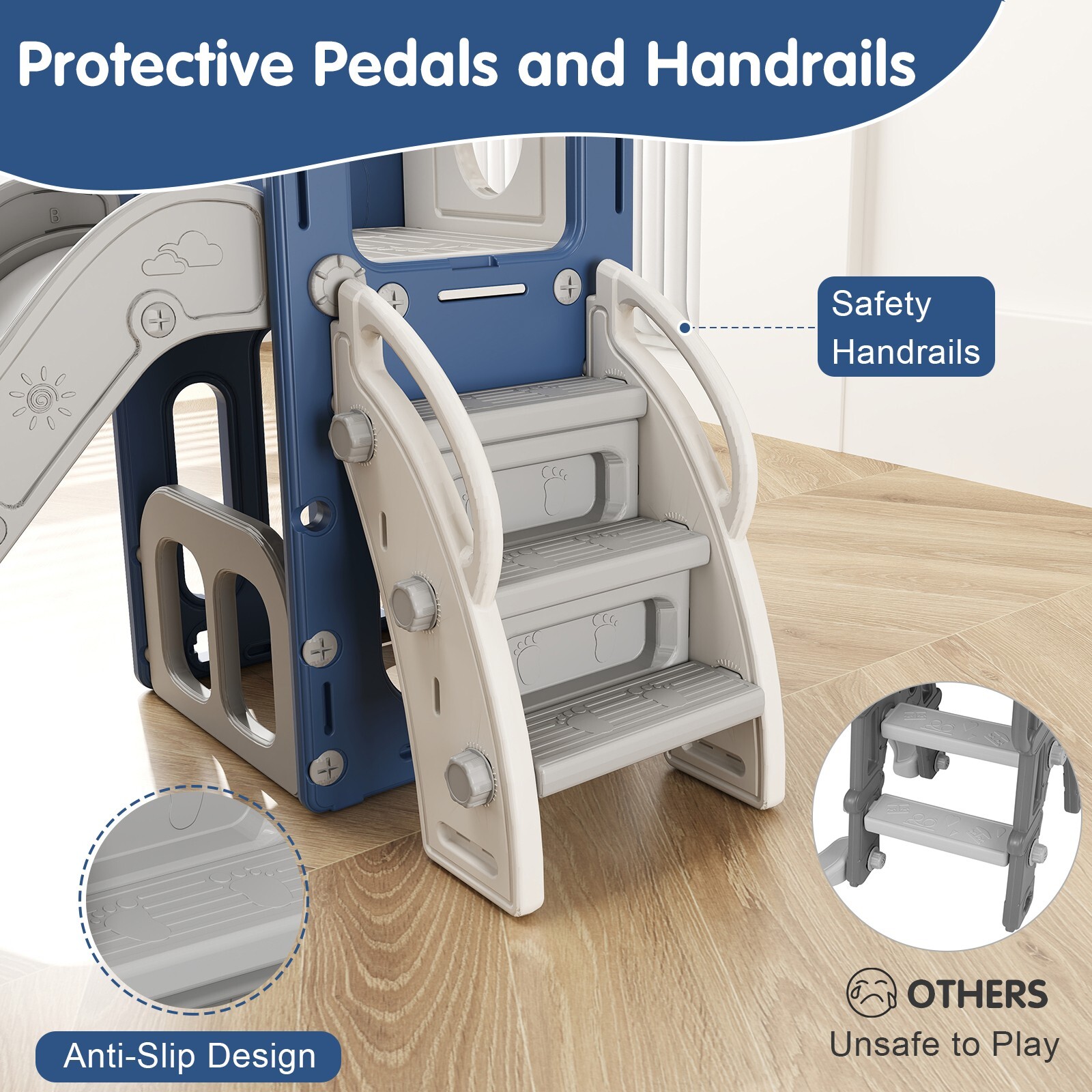 6 in 1 Toddler Playset Slide for Toddlers Age 1-3, Toddler Playground Blue