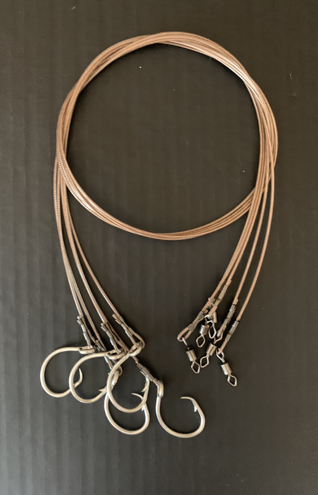 (5) Shark Grouper 250lb Steel Leader Fishing Rigs 3ft Mustad 12/0 Circle Hook