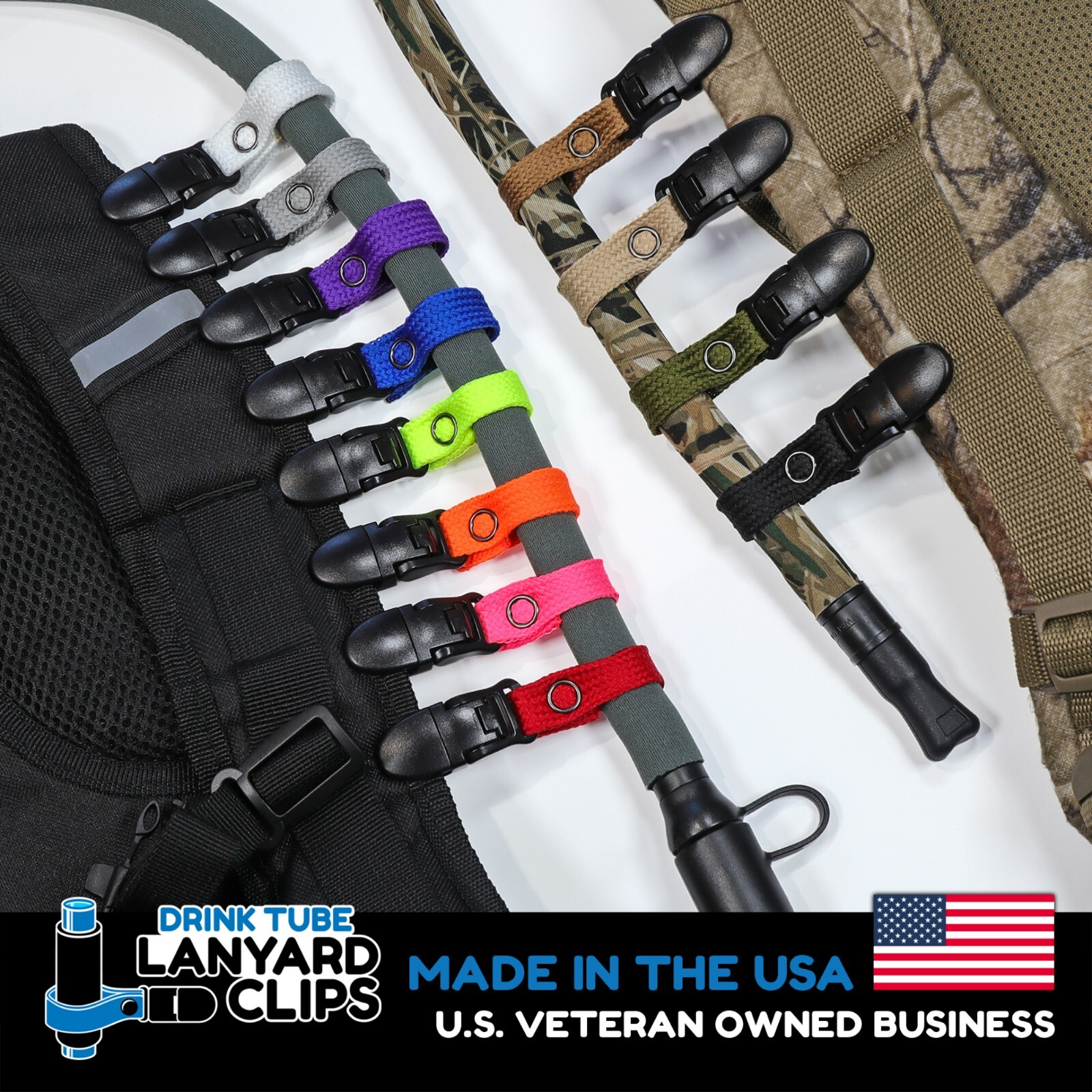 Hydration Pack Drink Tube Lanyard Clip - Shoulder Strap Clip - Drink Tube Clip