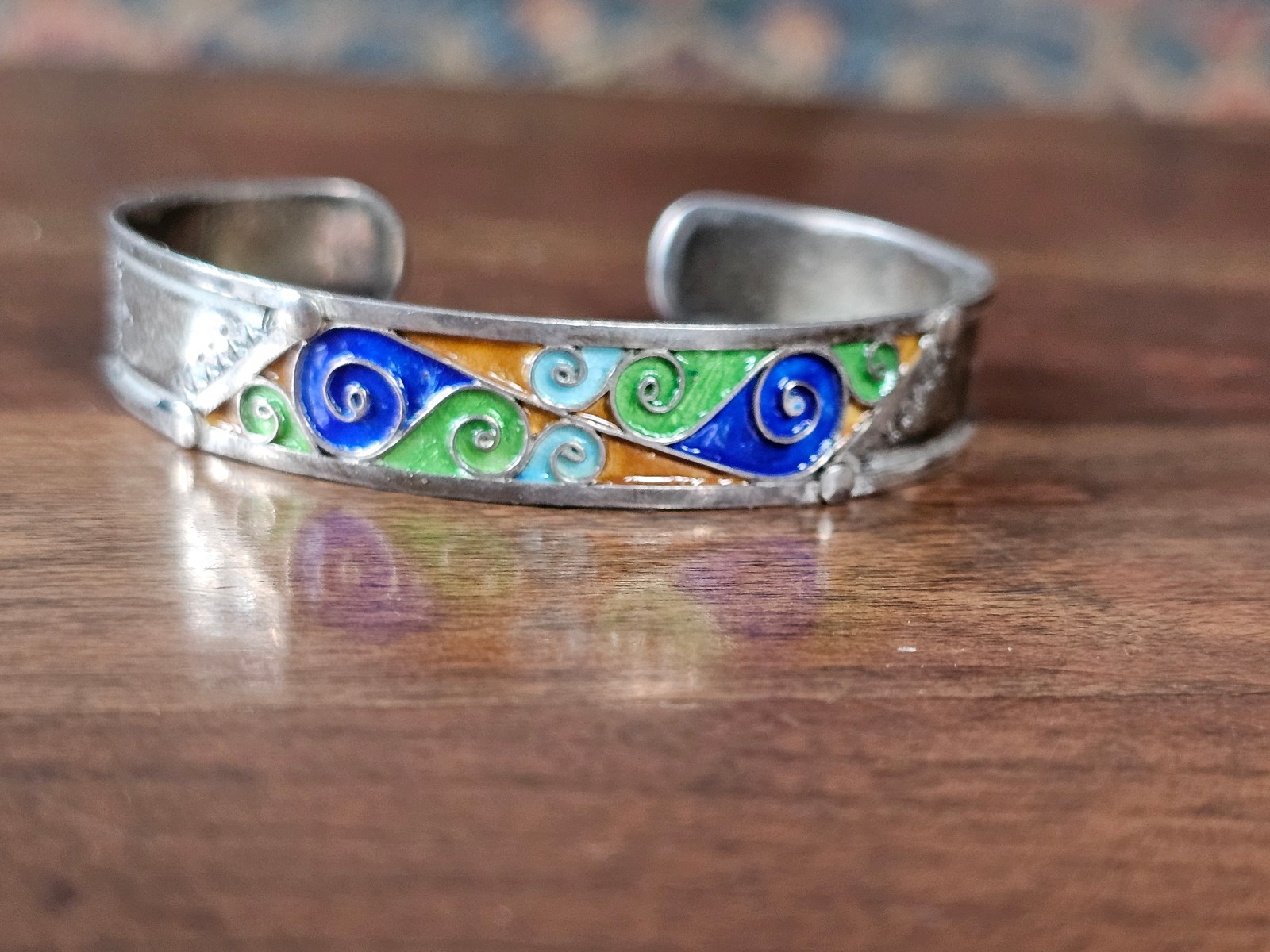 Enameled Sterling bracelet- possibly morrocan?