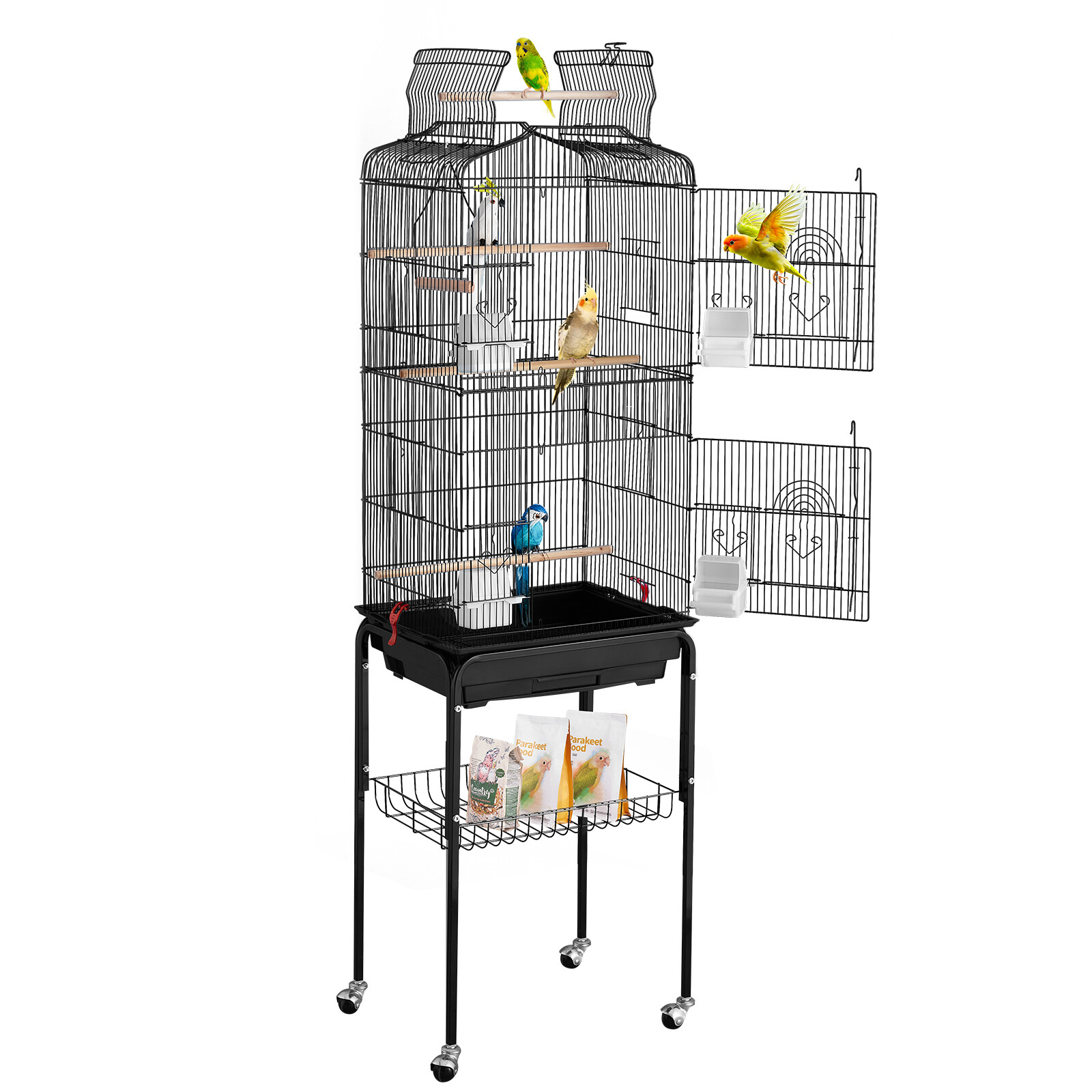 Large Bird Cage 62 in Rolling Metal Parakeet Cage for Cockatiels Parrot