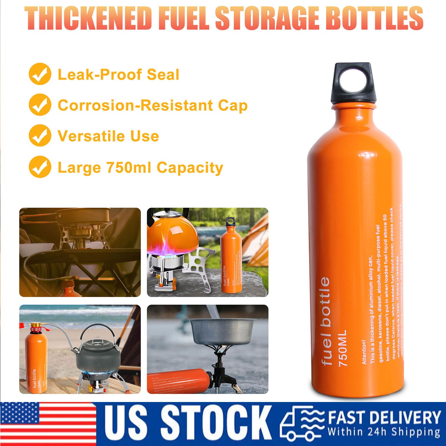 Thickened Aluminum Fuel Bottle Outdoor Camping Petrol Gas Tank Storage 750ml