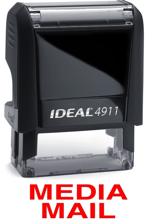 MEDIA MAIL stamp text on an IDEAL 4911 Self-inking Rubber Stamp with RED INK