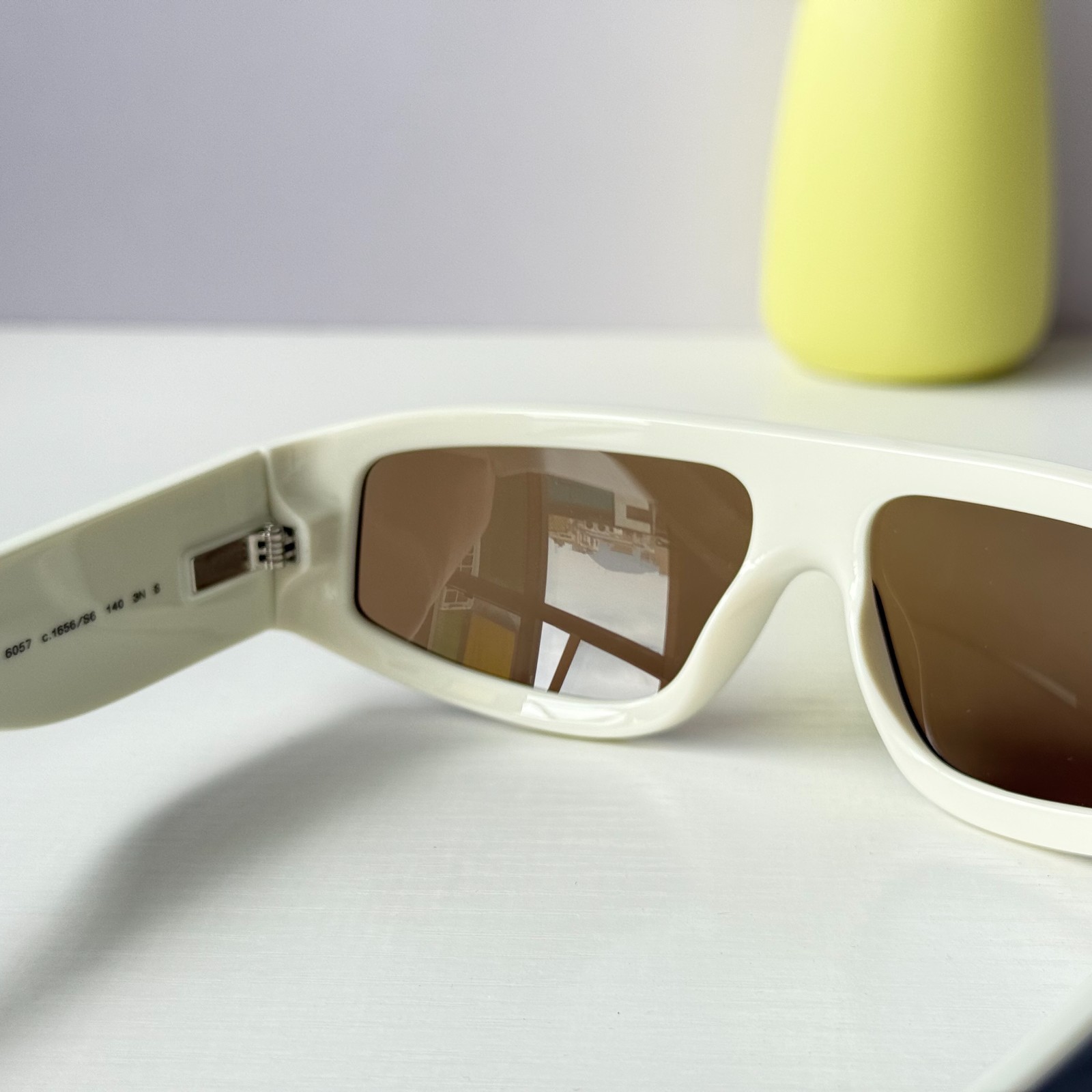 Chanel CH6057 Sunglasses Black/Beige Shield Wrap Brown Lens