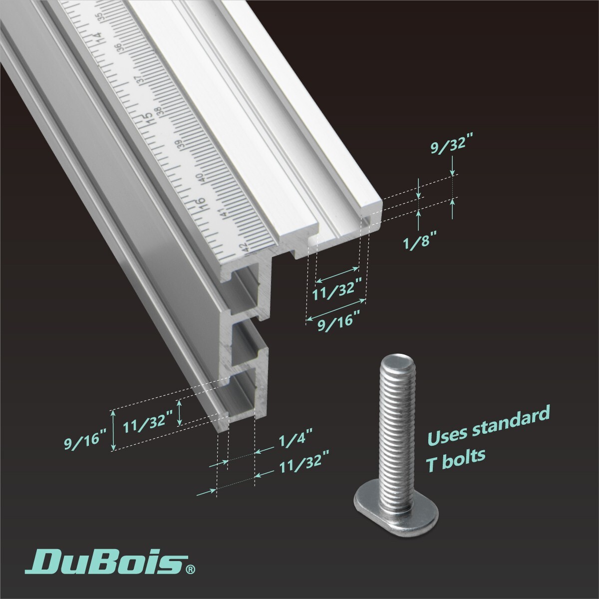 DuBois 51009 Aluminum Miter Gauge Fence with Tape Measure Right to Left 16-1/2in